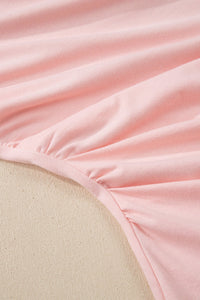 Gossamer Pink Plus Size Solid Color Asymmetric Neck Short Sleeve Blouse