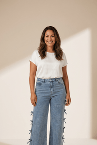 Women's Beau Blue Side-Bow Detail Wide Leg Jeans