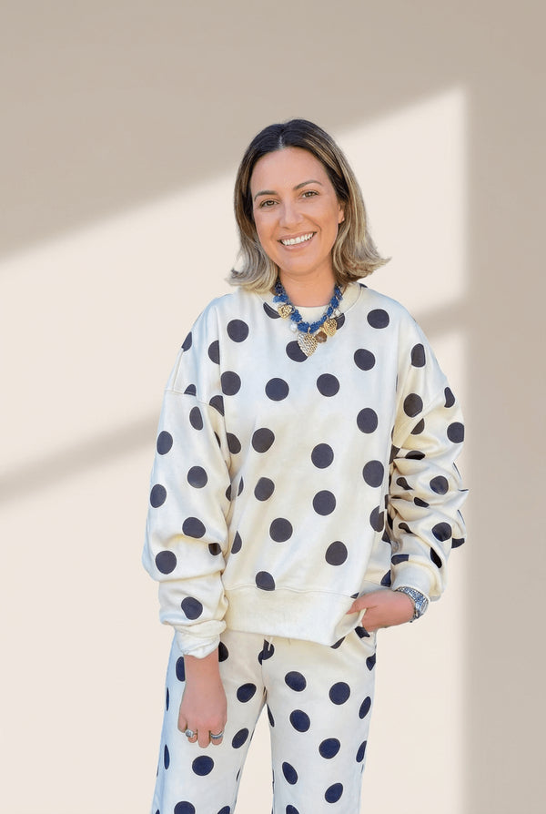 Women's Beige Polka Dot Pullover & Jogger Set