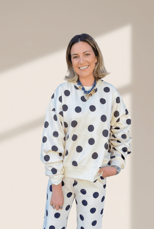Women's Beige Polka Dot Pullover & Jogger Set