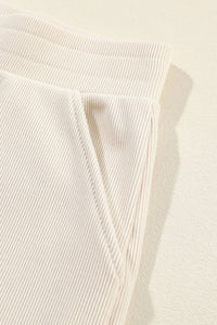 Beige Collared Split Neck Ribbed 2pcs Athleisure Outfit