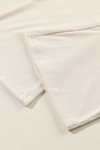 Beige Collared Split Neck Ribbed 2pcs Athleisure Outfit