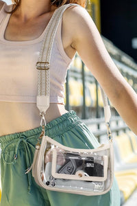 Beige PU Leather Clear PVC Patchwork Single Shoulder Stadium Bag