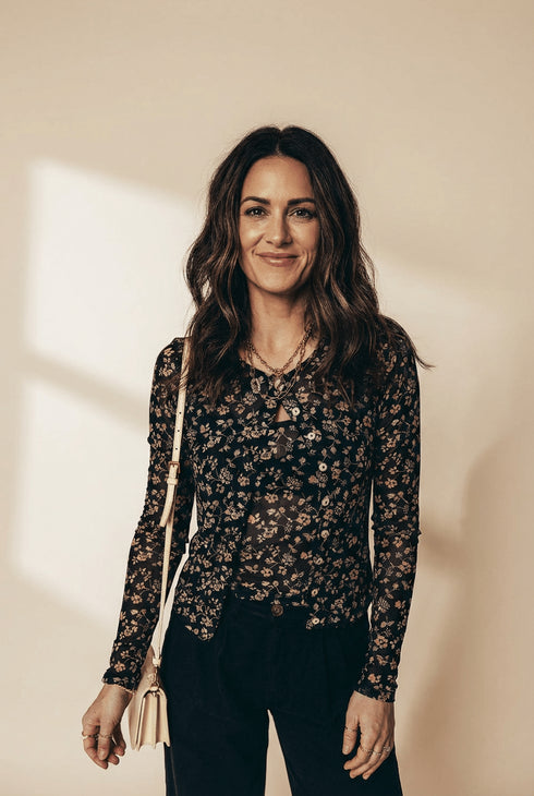 Women's Black Floral Mesh Twinset: Cardigan and Matching Tank