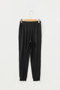 Black Ribbed Drawstring Active Jogger Pants