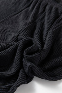 Black Ribbed Drawstring Active Jogger Pants