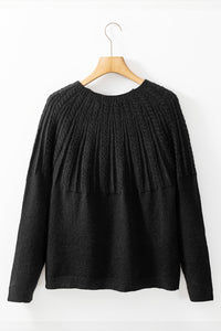 Black Solid Color Textured Detail Button Down Long Sleeve Sweater Cardigan