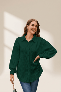 Women's Blackish Green Cable Knit Puff Sleeve Shacket