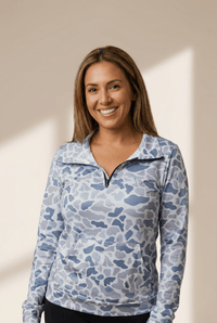 
Women's Blue Abstract Camo Quarter-Zip Pullover