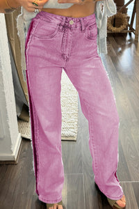 Bonbon Contrast Stripe Frayed Side Panel Patchwork Shift Jeans
