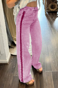 Bonbon Contrast Stripe Frayed Side Panel Patchwork Shift Jeans