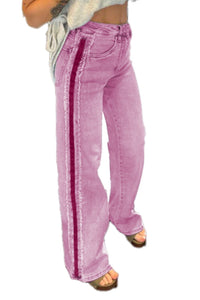Bonbon Contrast Stripe Frayed Side Panel Patchwork Shift Jeans