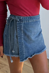 Women's Blue Denim Skort with Tied Waist - Trendy Casual Summer Wear for Stylish Comfort
