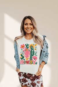 Women's Boho Western 'Howdy' Desert Floral Graphic Tee