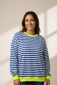Women's Breton Stripe Cotton Sweatshirt with Neon Trim