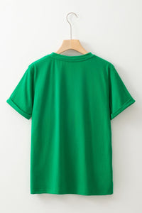 Bright Green Sequin Mardi Gras Crown Rolled Sleeve T Shirt