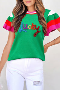 
Women's Kelly Green Lucky Flutter Sleeve Knit Sweater