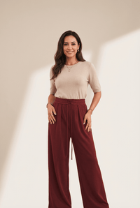 Women's Burgundy Wide-Leg Pleated Sweatpants with Corset Waist