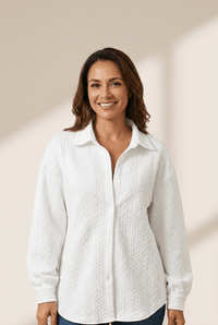 Women's Cable Knit Texture Shirt Jacket in Crisp White