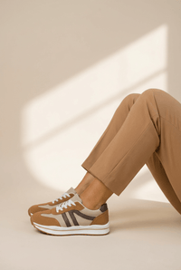 
Women's Camel and Coffee Color Block Lace-Up Sneakers