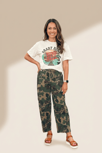 Women's Camouflage Barrel Jeans with Drawstring Waist