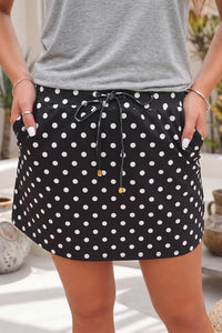 Women's Casual Black Polka Dot Mini Skort with Drawstring - Chic Summer Style for Everyday Outings and Comfort