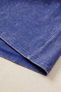 Blue Independence Day Star Printed Mineral Wash T Shirt