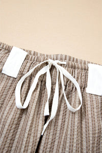 Brown Stripe Drawstring Cargo Jogger Pants with Pockets