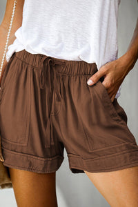 women's casual brown tencel shorts with pockets - comfortable and stylish fit for summer adventures with practical styling and dependable silhouette