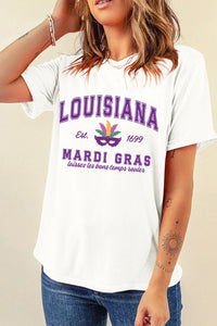 White LOUISIANA MARDI GRAS Retro Print T Shirt