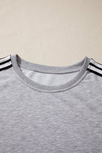 Light Grey Patchwork Detail Raw Edge Oversize Tee
