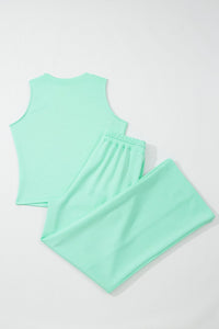 Moonlight Jade Drawstring Elastic Waistband Solid Color Two Piece Casual Set