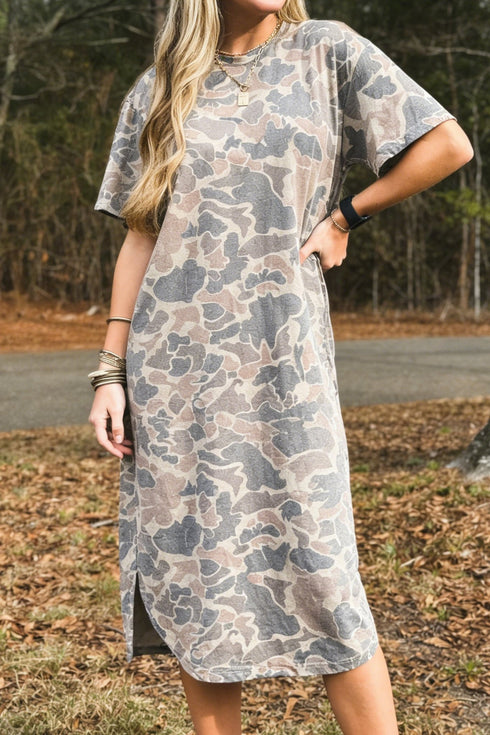 Women's Casual Multicolor Camouflage Long Tee Dress - Trendy Streetwear for Everyday Comfort and Effortless Style