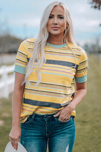 Women's Marigold Striped Crew Neck Short Sleeve T-Shirt
