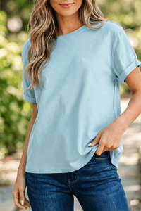 Women's Casual Myosotis Solid Color T-Shirt - Comfortable Round Neck Top for Effortless Everyday Style