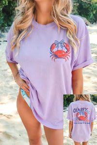 Women's Casual Orchid Petal Beach Graphic T-Shirt - Relaxed Fit, Summer Vibes, Fun Crab Print for Coastal Adventures