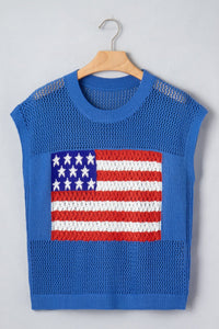 Sky Blue Flag Graphic Short Sleeve Sweater Top