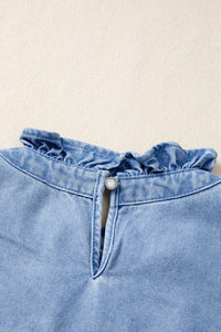 Beau Blue Frilled Collar Flutter Sleeve Denim Top