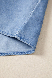 Beau Blue Frilled Collar Flutter Sleeve Denim Top