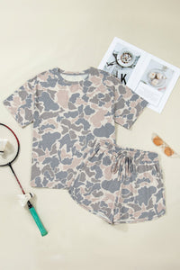 Multicolour Camouflage Loose Tee Drawstring Shorts 2pcs Outfit