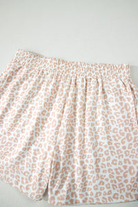 Beige Leopard Zip Polo Top 2pcs Short Set