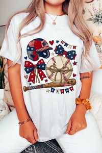 Women's Casual White Baseball Graphic Tee - Sporty Game Day Top with Comfortable Fit for Fans and Everyday Wear