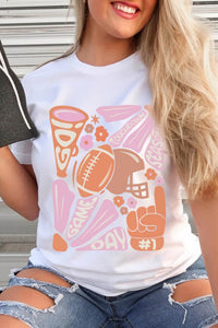 Women's Casual White Game Day Touchdown Graphic Tee - Soft Cotton, Relaxed Fit, Ideal for Sports Fans and Tailgating