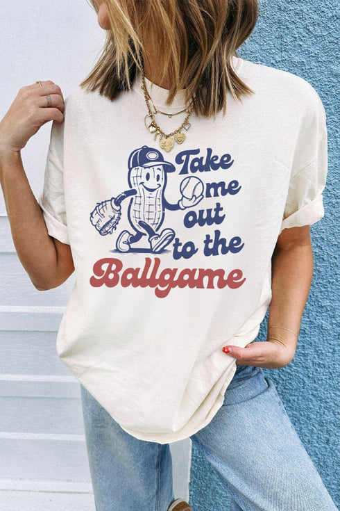 Women's Casual White Graphic Tee - "Take Me Out to the Ballgame" for Summer Fun and Everyday Comfort