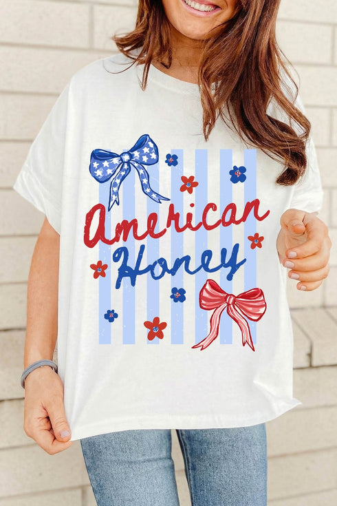 Women's Casual White Striped Graphic Tee with Bow & Floral Design - Stylish, Comfortable Fit for Everyday Wear