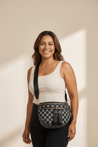 Women's Checkered Canvas Multi-Pocket Crossbody Bag