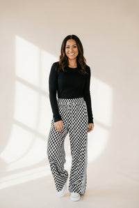 Women's Checkered Wide-Leg Drawstring Lounge Pants