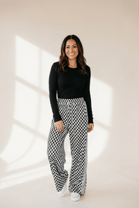 Women's Checkered Wide-Leg Drawstring Lounge Pants