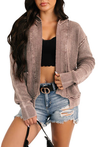 Chestnut Mineral Wash Exposed Seam Patchwork Knit Open Sweater Cardigan
