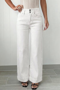 Women's Chic Women's White High-Waisted Wide Leg Jeans with 2-Button Closure for Ultimate Comfort and Style